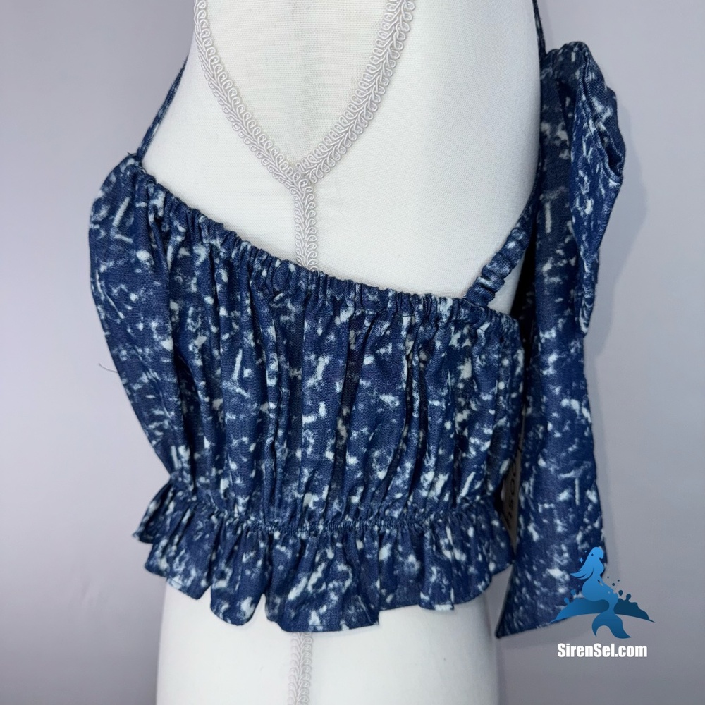 1153 NWT Choosy No Shade Bow Back Crop Top – L – Blue White - Picture 7 of 14